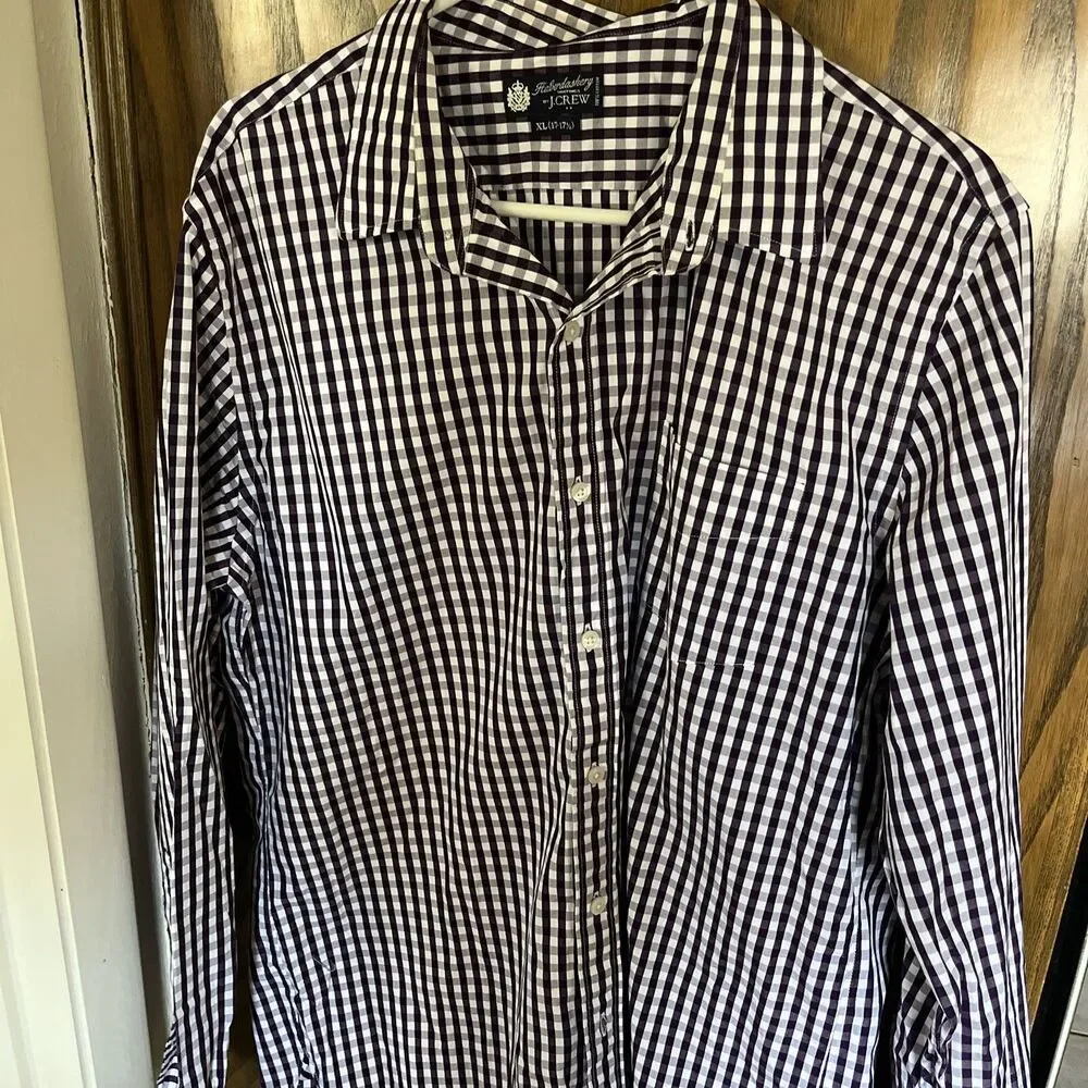 J. Crew Haberdashery Shirthings Men’s Button Down Shirt Purple/white Gingham XL